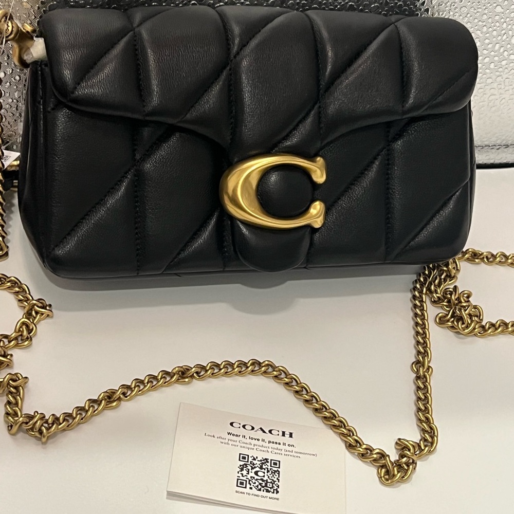 Coach Tabby 19 Wristlet Black Quilted Crossbody Bag with Gold Chain - Picture 2 of 4